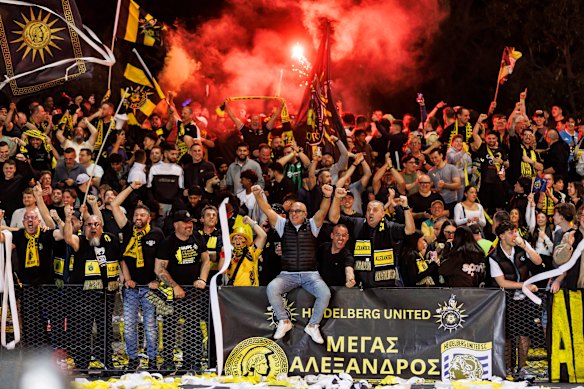Heidelberg United fans after the opening goal.