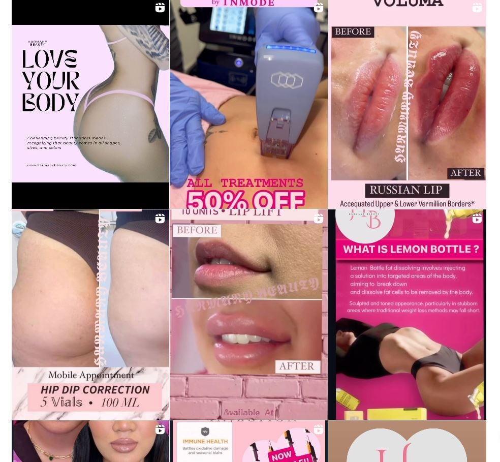 Instagram grid of services.