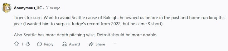 Reddit post: User says Cal Raleigh is terrifying against the Blue Jays