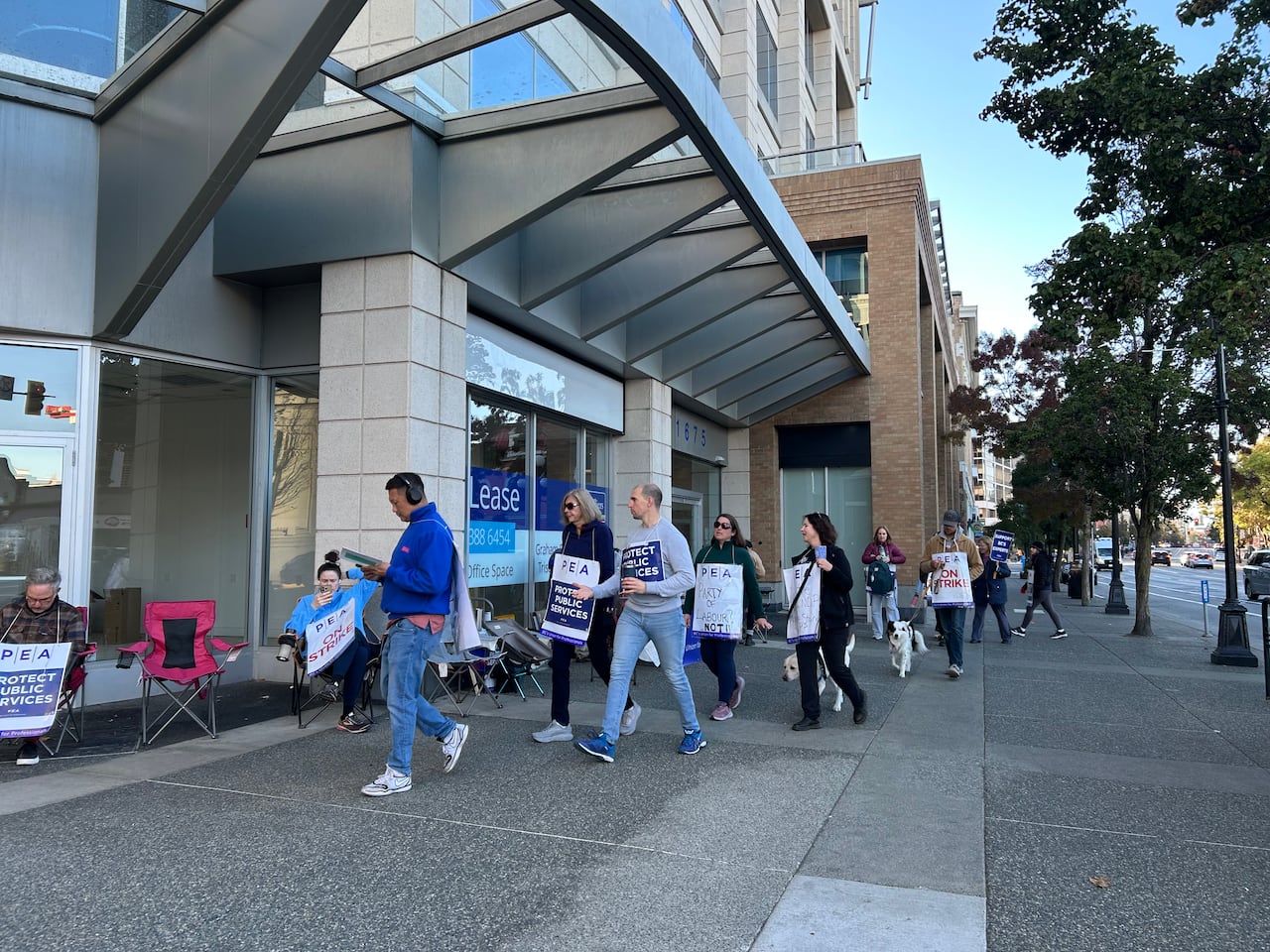 a line of workers on strike