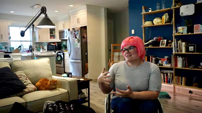 Jocelyn Maffin speaks about the seriousness of pressure ulcer injuries for people with spinal cord injuries at her home in Nanaimo, B.C.