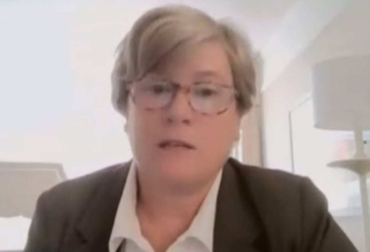 A woman speaks on a Zoom call