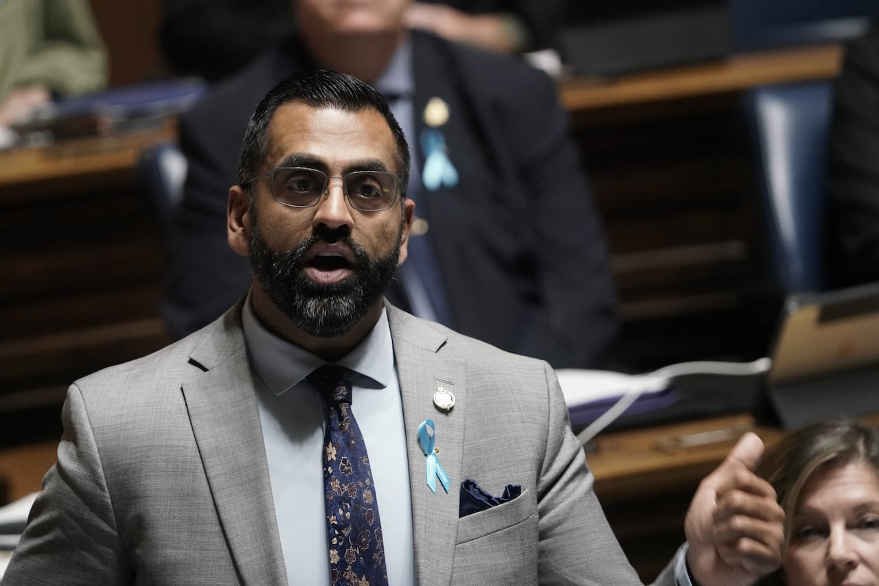 A man in a suit speaks during a government legislative session