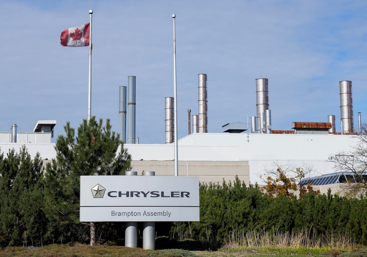 A factory with a sign that reads "Chrysler, Brampton Assembly."