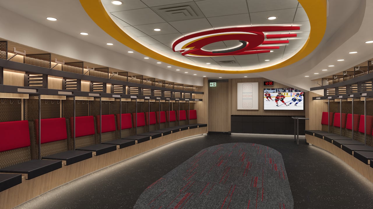 A drawing of a hockey dressing room at Lansdowne