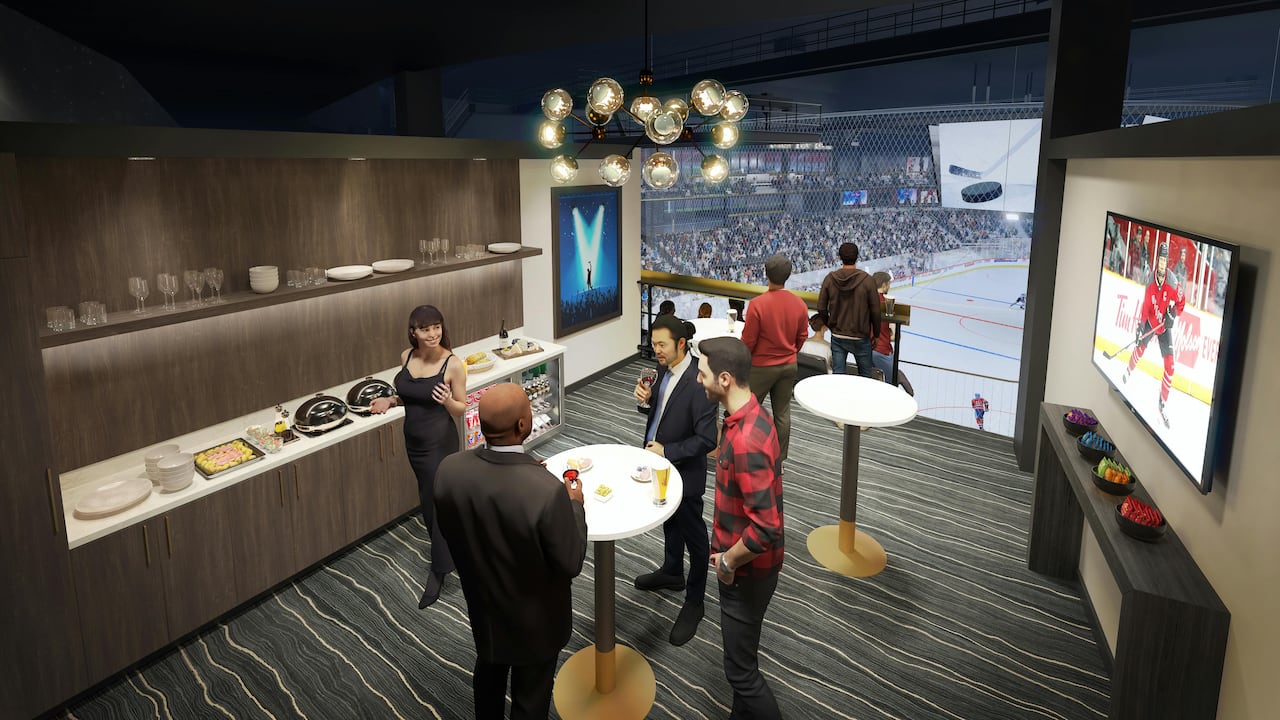 A picture of a loge at a hockey game