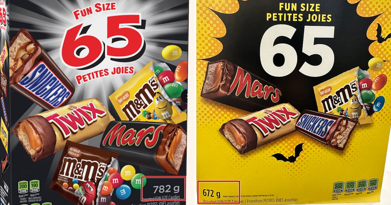A 2024 and a 2025 Mars box of 65 Halloween candy bars.
