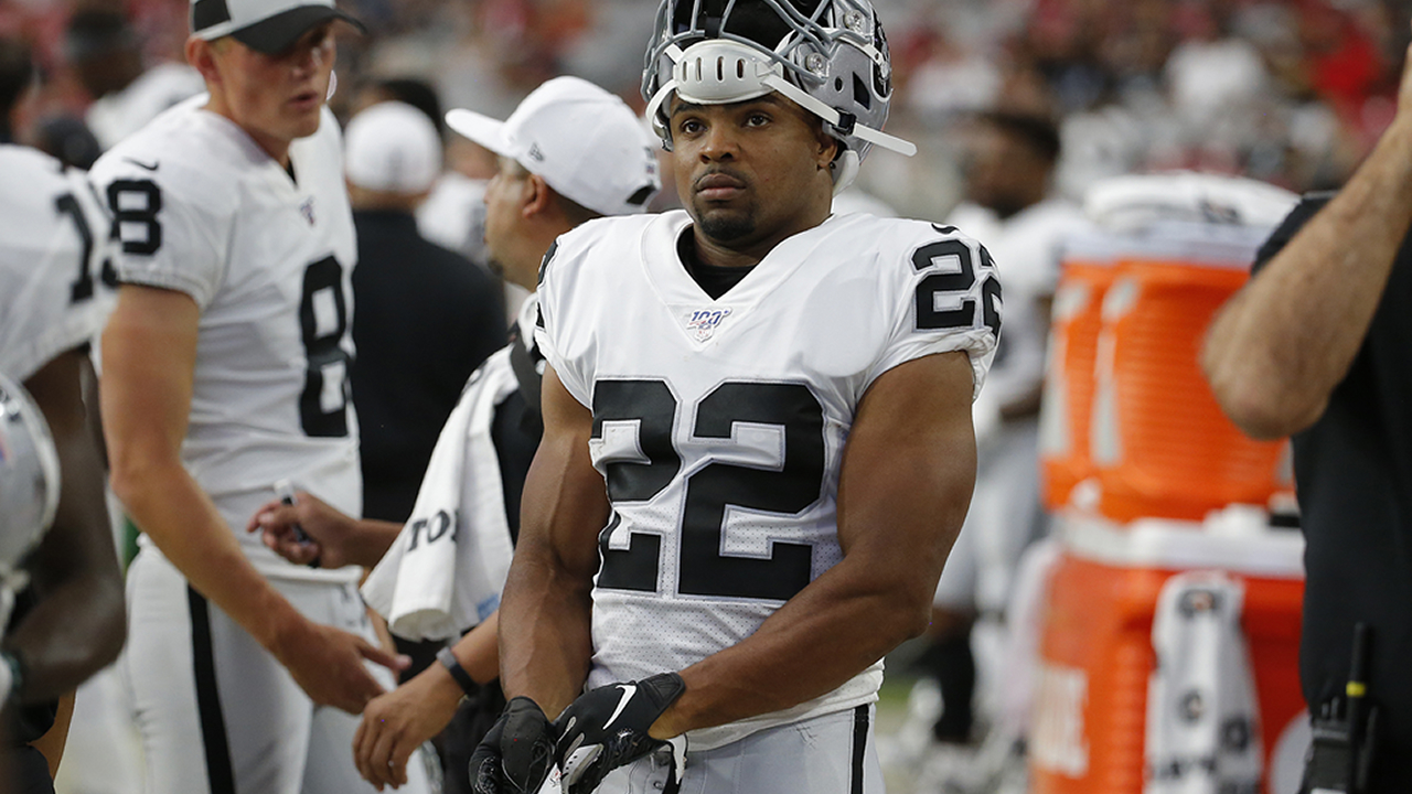 Oakland Raiders running back Doug Martin (22) during an an NFL preseason football game against the Arizona Cardinals, Thursday, Aug. 15, 2019, in Glendale, Ariz. 