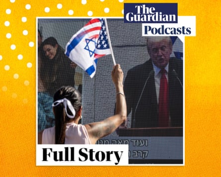 A woman waves a US and Israeli flag 