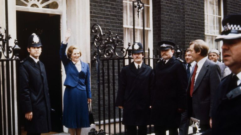Thatcher outside Number 10 after her victory in 1979. Pic: PA