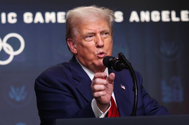WASHINGTON, DC - AUGUST 05: U.S. President Donald Trump speaks to reporters after signing an executive order during a ceremony in the South Court Auditorium in the Eisenhower Executive Office Building on August 5, 2025 in Washington, DC. The executive order creates a White House task force to help coordinate logistical issues related to the 2028 Summer Olympic Games in Los Angeles including security, visas for athletes and coaches and transportation. (Photo by Win McNamee/Getty Images)