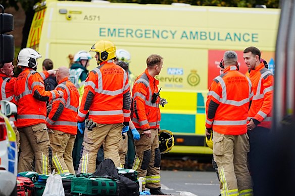 Emergency services at the scene of the stabbing.