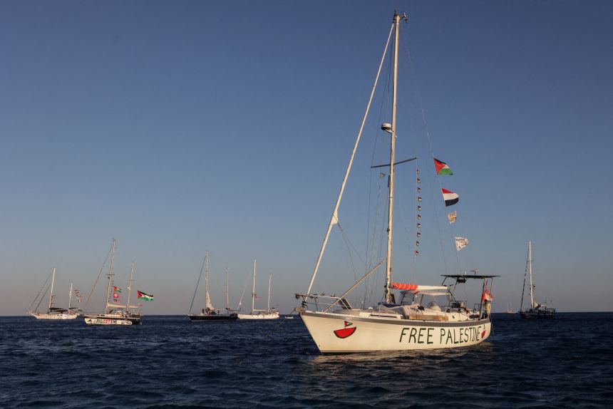 Boats from the Global Sumud Flotilla (GSF).