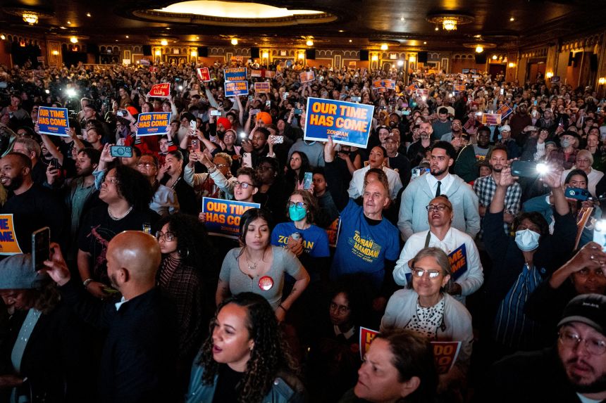Supporters of Zohran Mamdani attend his campaign rally in New York City, on Monday.