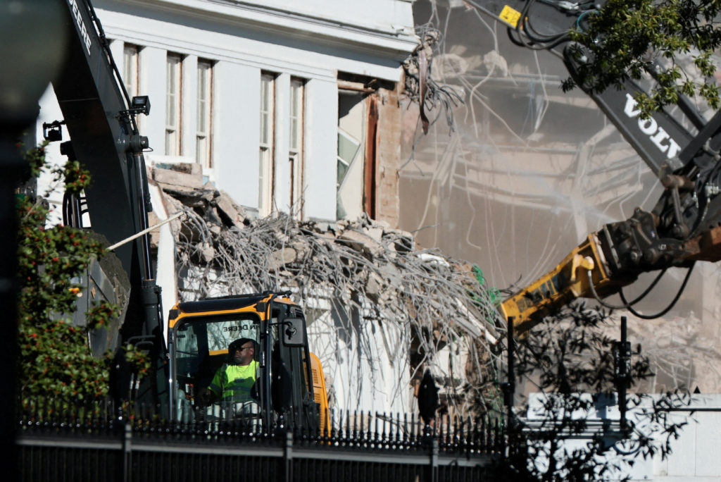 Demolition continues on part of the White House East Wing, in Washington