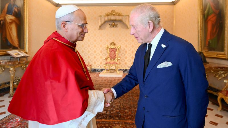 King Charles prays with Pope Leo at the Vatican as Prince Andrew scandal looms back home