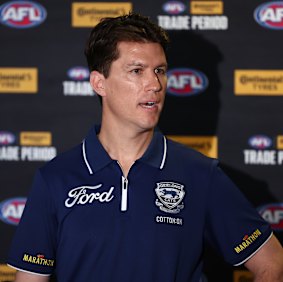 Andrew Mackie has made Geelong’s trade stance clear.