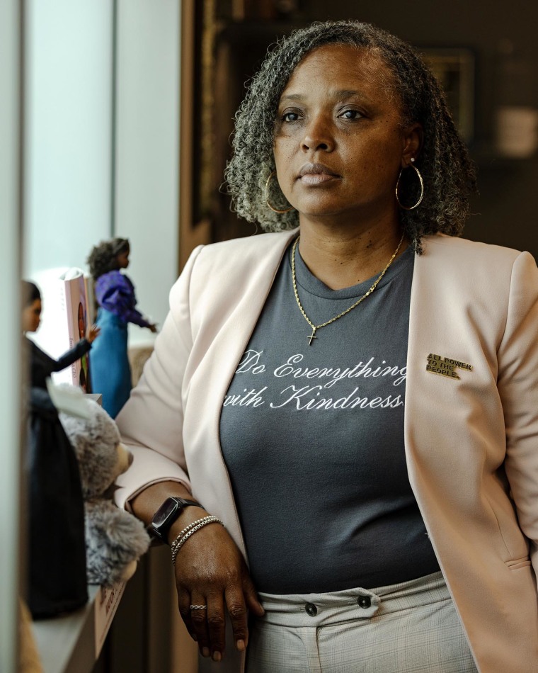 Mayor Katrina Thompson in her office in Broadview, Ill.