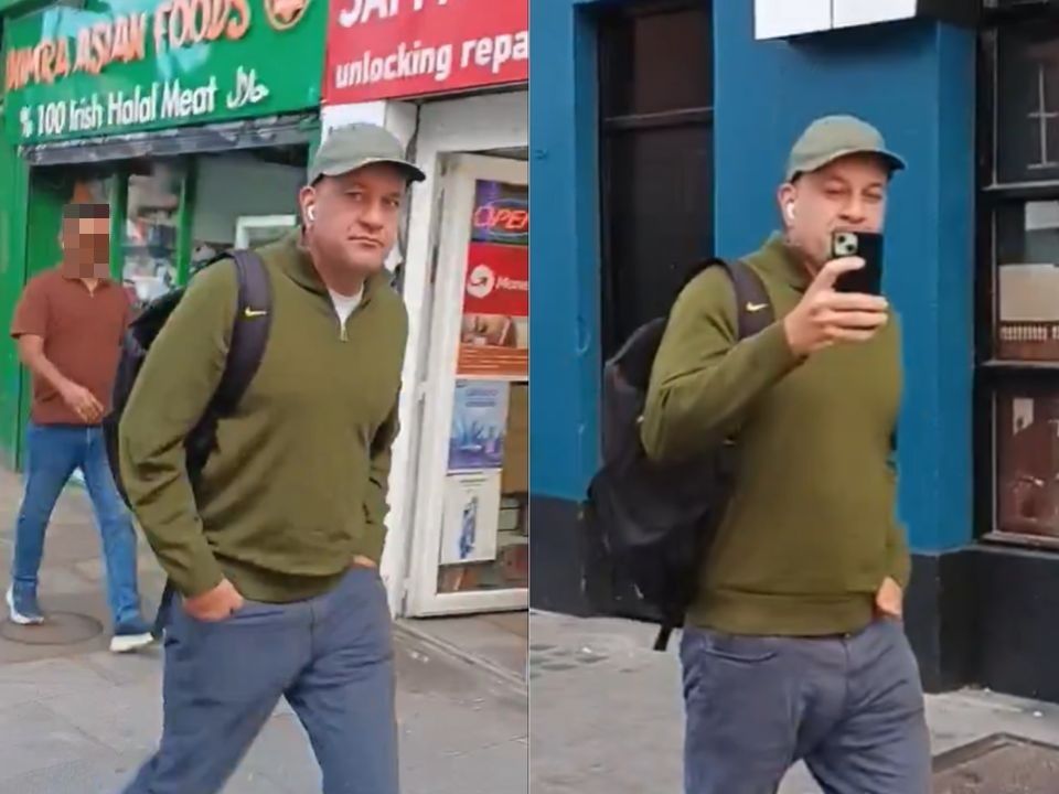 Video shared online by Paul Nolan of two men shouting at Leo Varadkar in Dublin / X