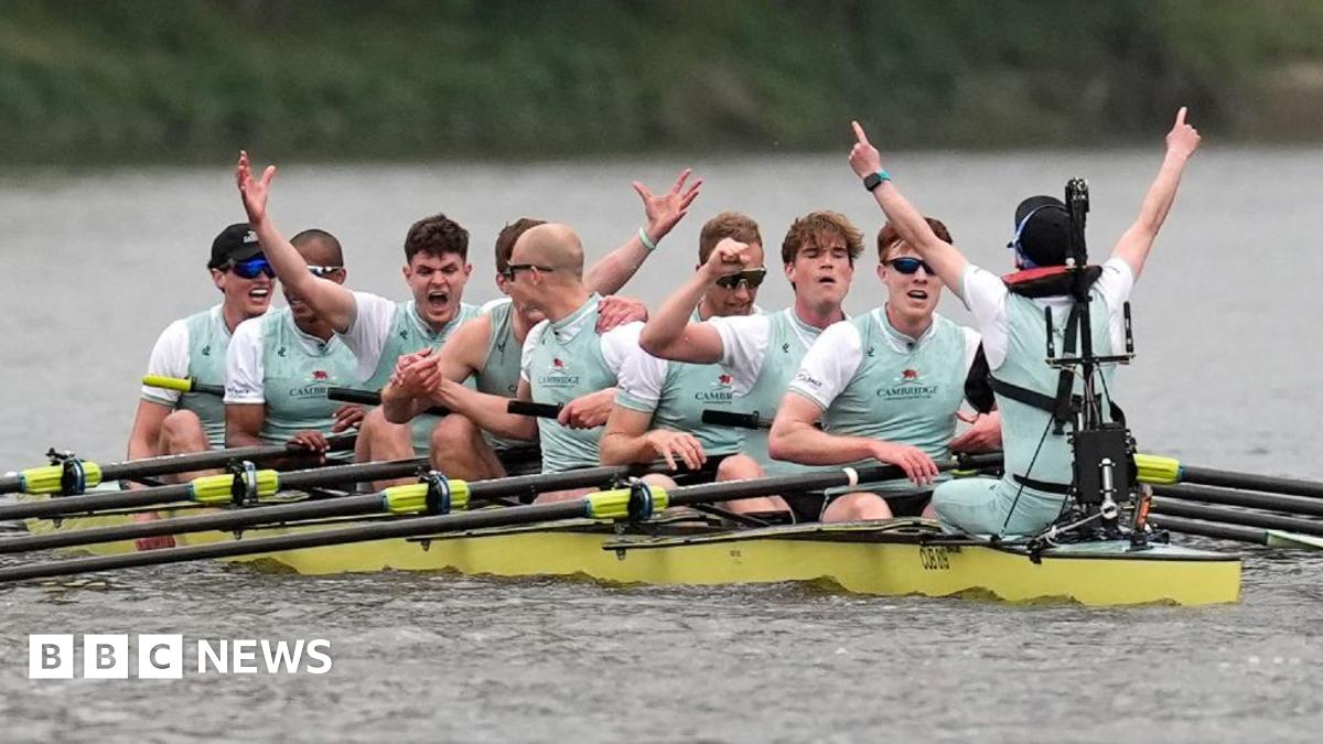 Cambridge men's team celebrate victory over Oxford in The 170th CHANEL J12 Men's Boat Race on the River Thames, London. Picture date: Sunday April 13, 2025