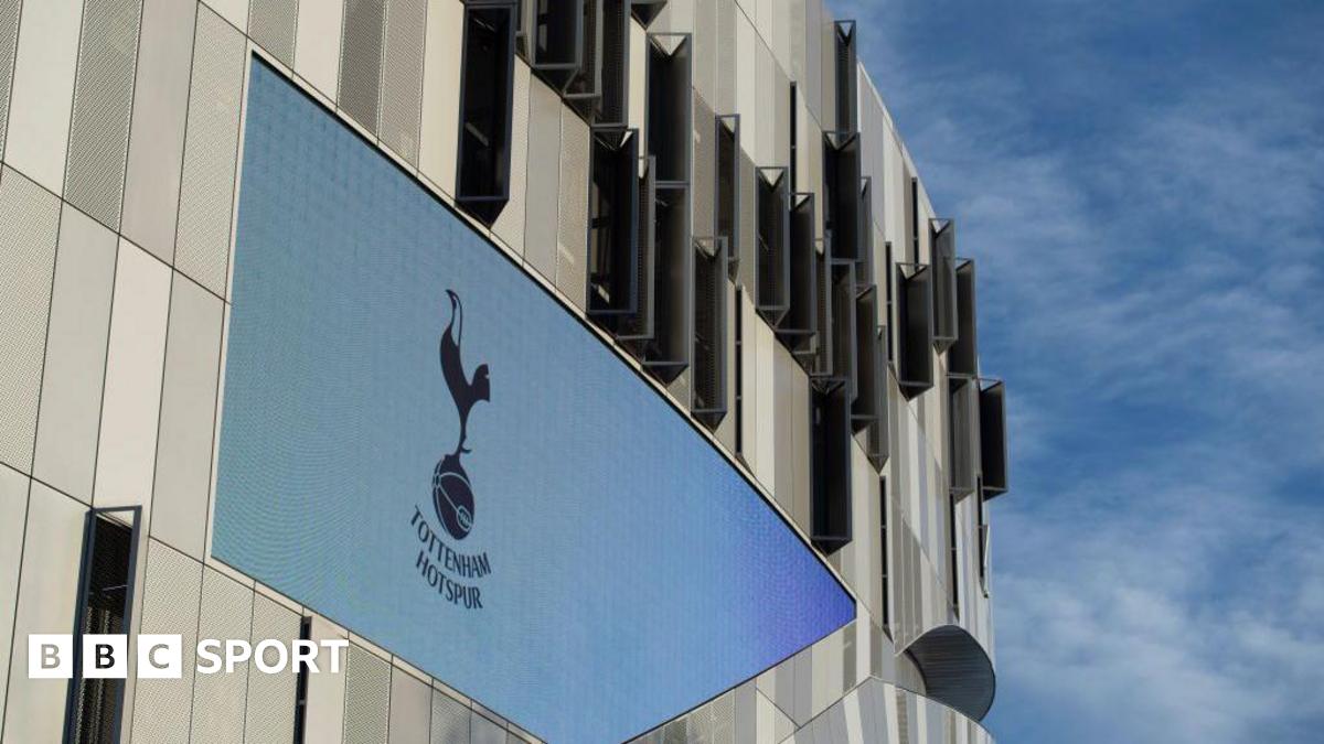 General view of the Tottenham badge outside the Tottenham Hotspur Stadium