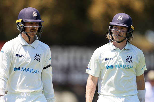 Victorian openers Nic Maddinson (left) and Will Pucovski in 2020. 