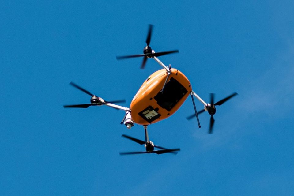 A Manna delivery drone over Dublin