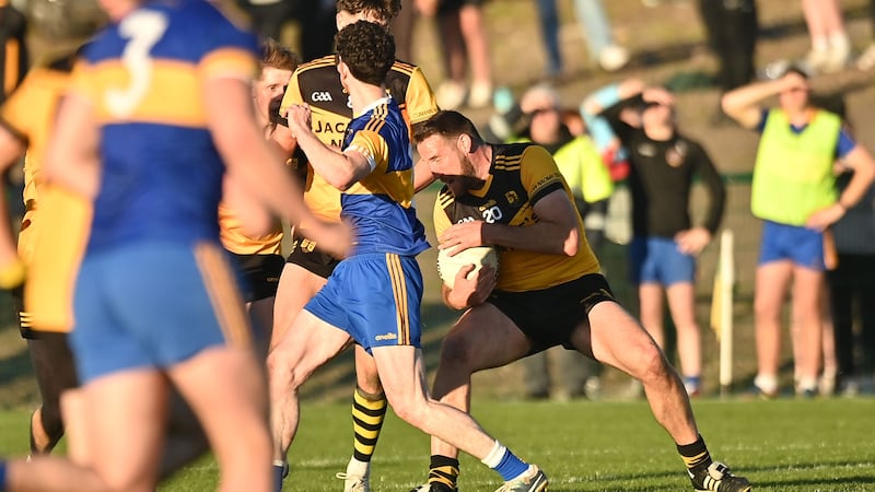 Ryan Grimley in action for Loughmacrory against Donaghmore during the Tyrone SFC quarter-final. Grimley has a semi-final on Sunday against Carrickmore, but before that his native Madden with whom he played senior football for 17 years have their own last-four dance with Clann Eireann in Armagh. PICTURE: Oliver McVeigh