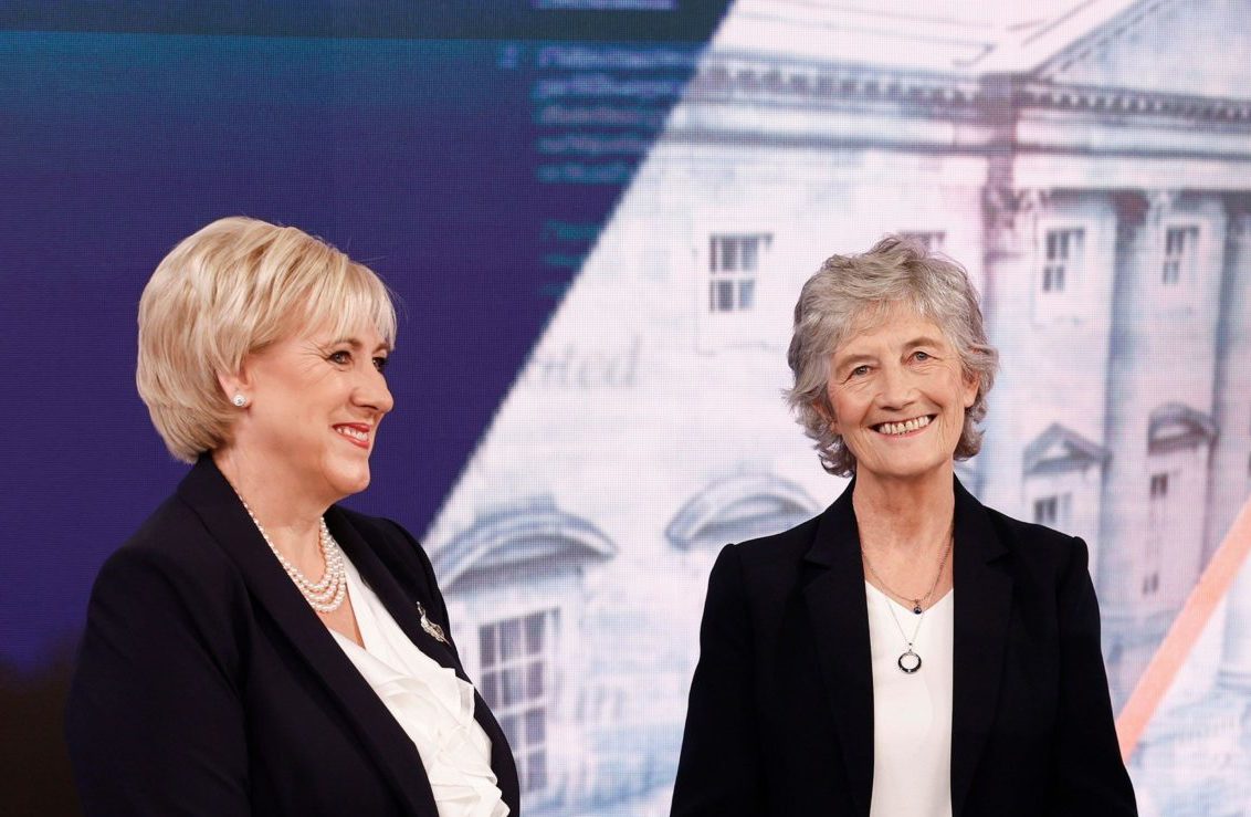 Irish presidential candidates, (left to right) Fine Gael's candidate Heather Humphreys, independent candidate Catherine Connolly