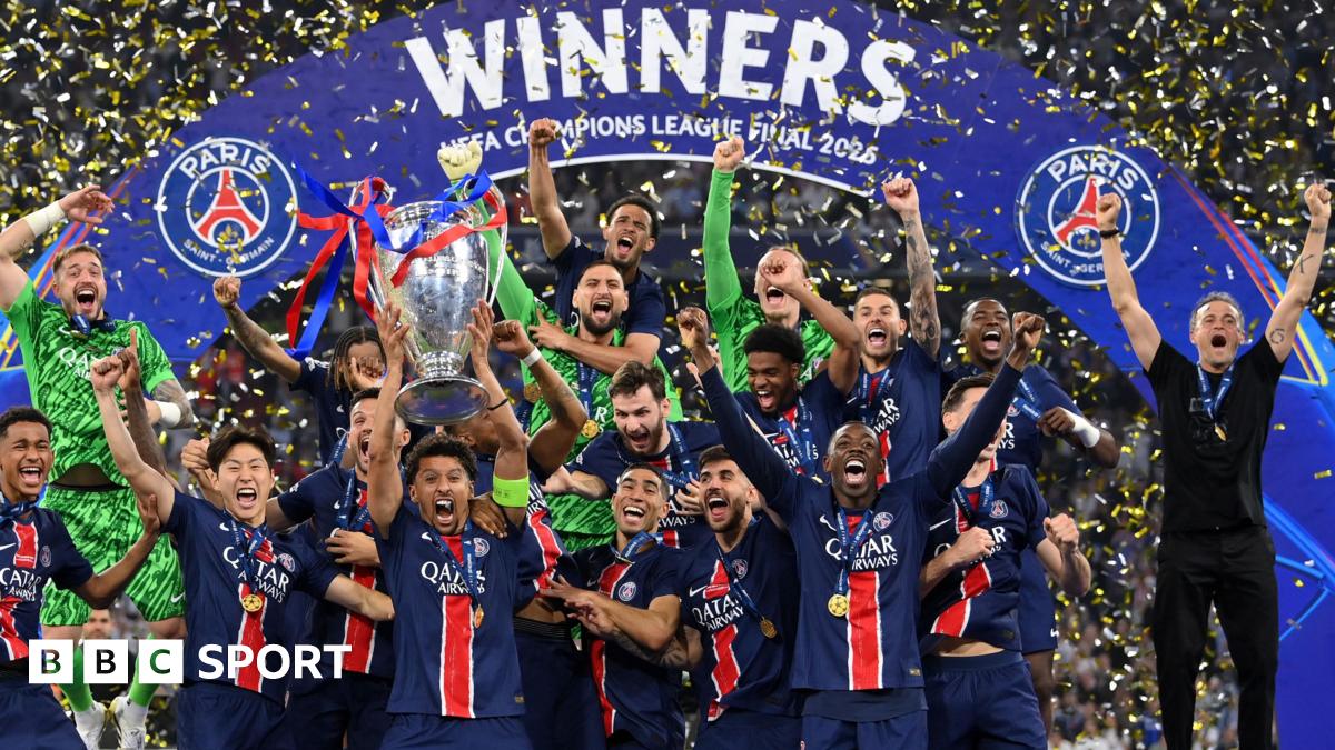Paris St-Germain celebrate winning the Champions League