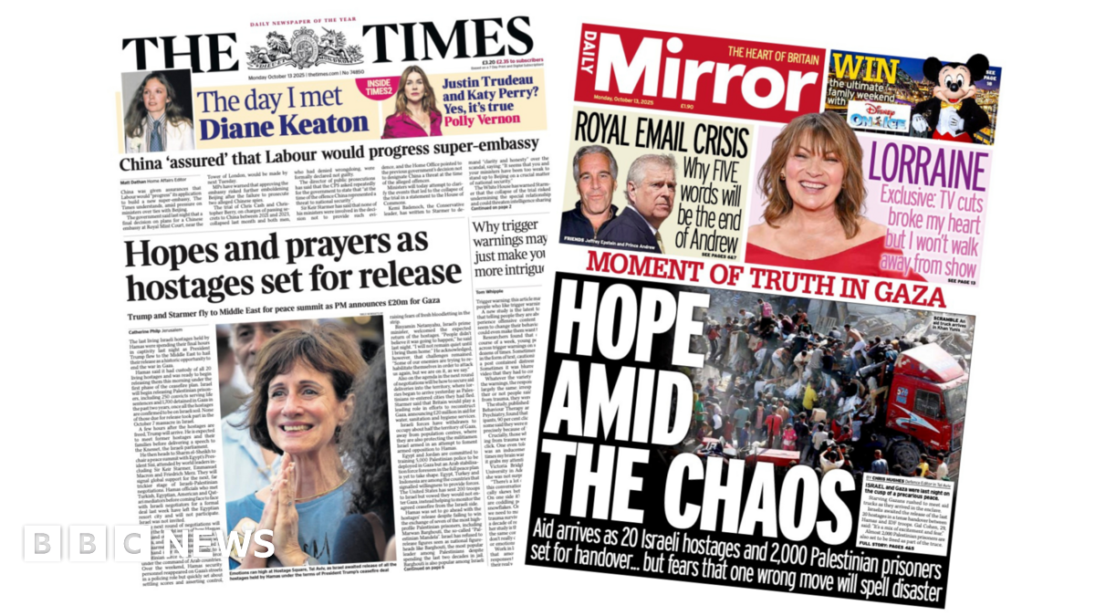 The headline on the front page of the Times reads: “Hopes and prayers as hostages set for release".