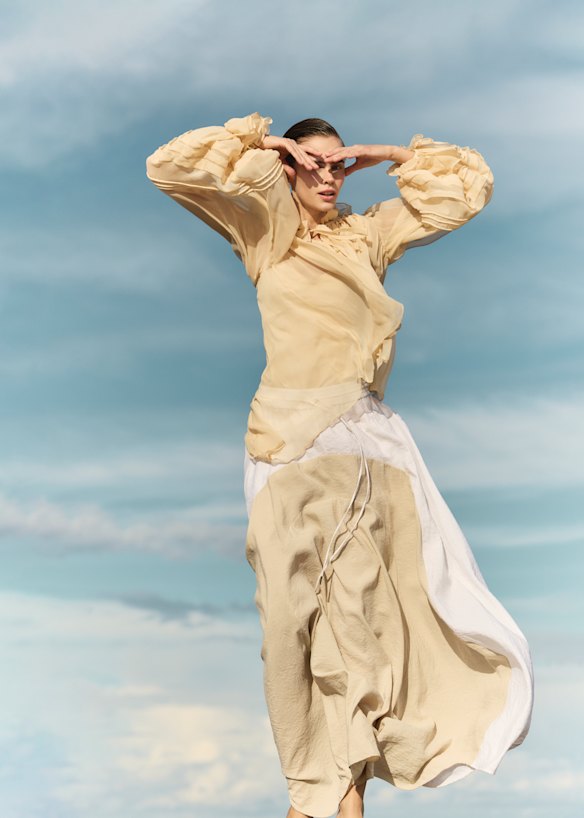 Zimmermann “Rebellion” blouse, $1250. Lee Mathews “Alexia” skirt, $669.