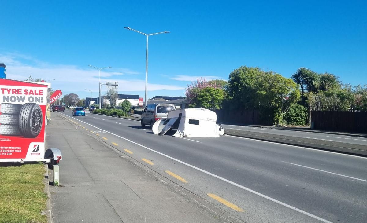 Crumpled caravan dragged around Christchurch