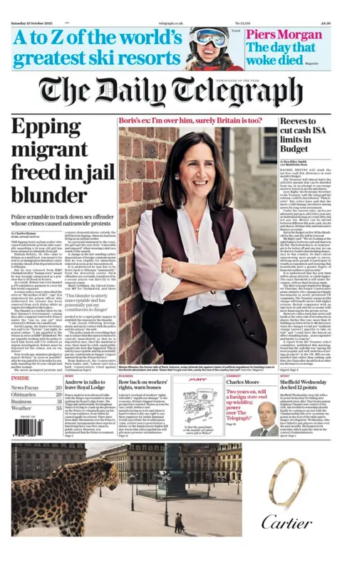 The headline on the front page of the Daily Telegraph reads: "Epping migrant freed in jail blunder".