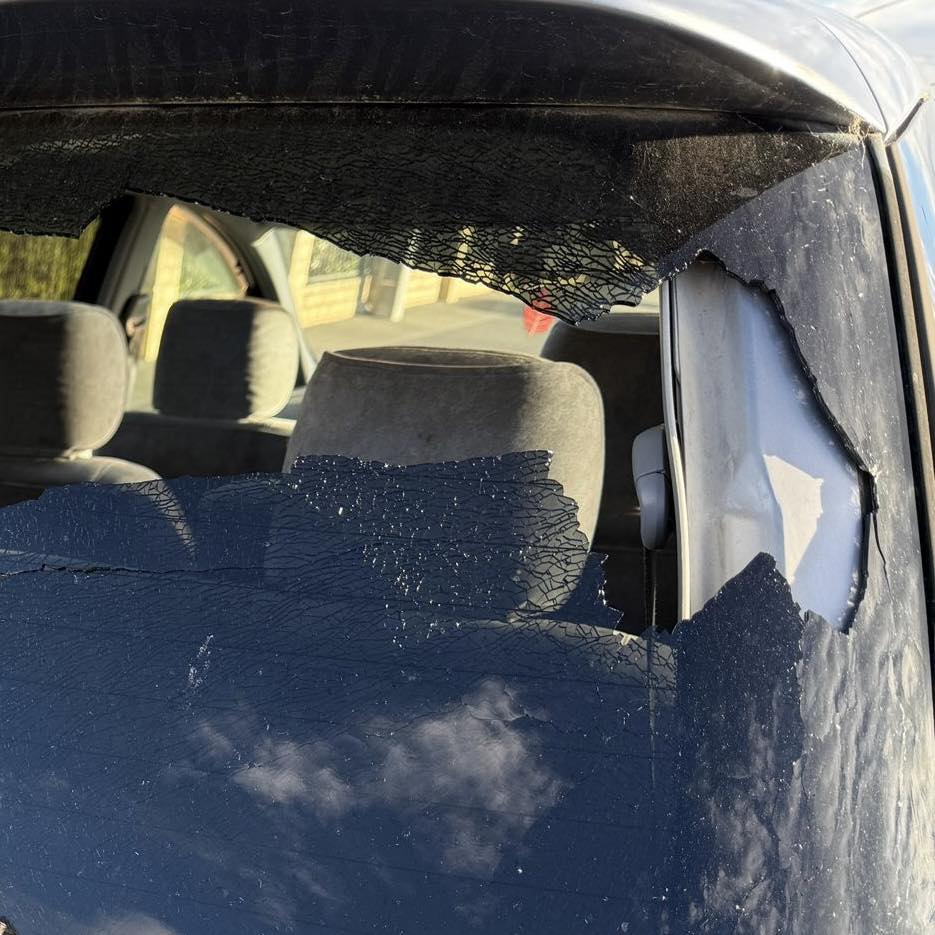 A rock was thrown through the window of Waimakariri MP Matt Doocey's car. Photo: Supplied by Matt...