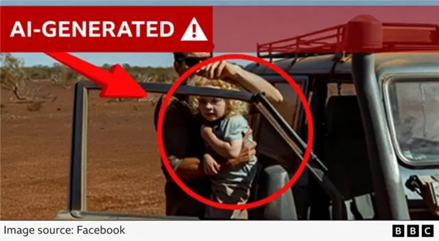 An image annotated by BBC Verify of an AI-generated picture being circulated about the case