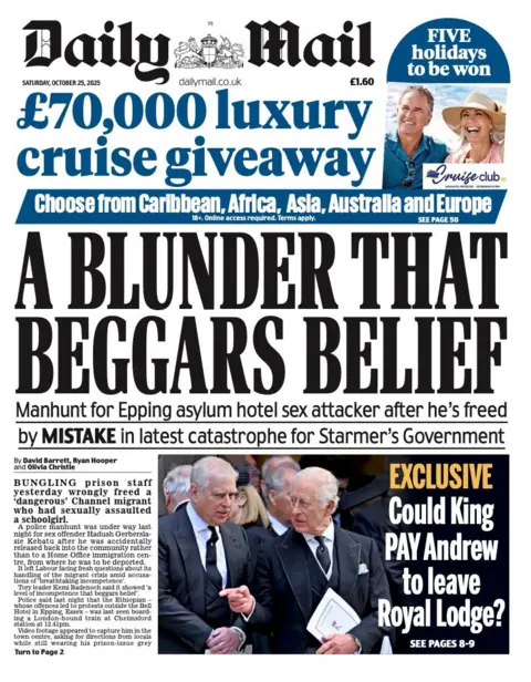 The headline on the front page of the Daily Mail reads: "A blunder that beggars belief". 