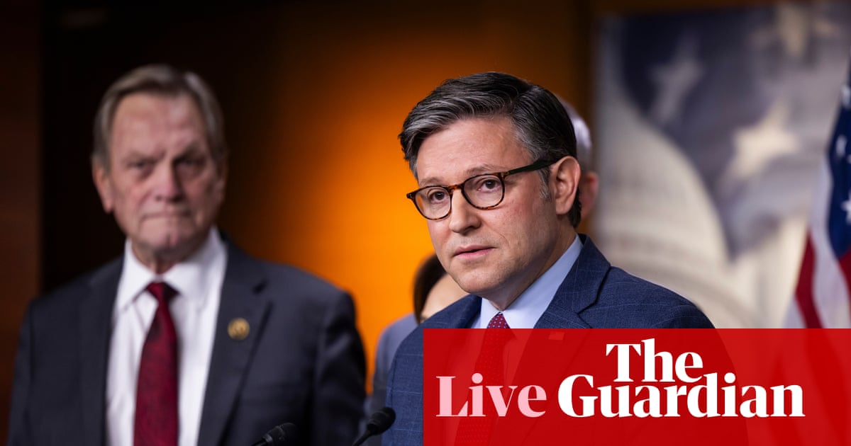 House speaker responds to Trump’s reported demand for $230m payment from justice department – US politics live | US news