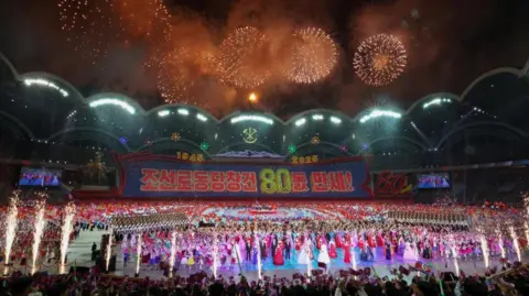 Reuters A display of fireworks during an event at North Korea's May Day stadium, marking the 80th anniversary of the founding of the ruling Workers' Party of Korea