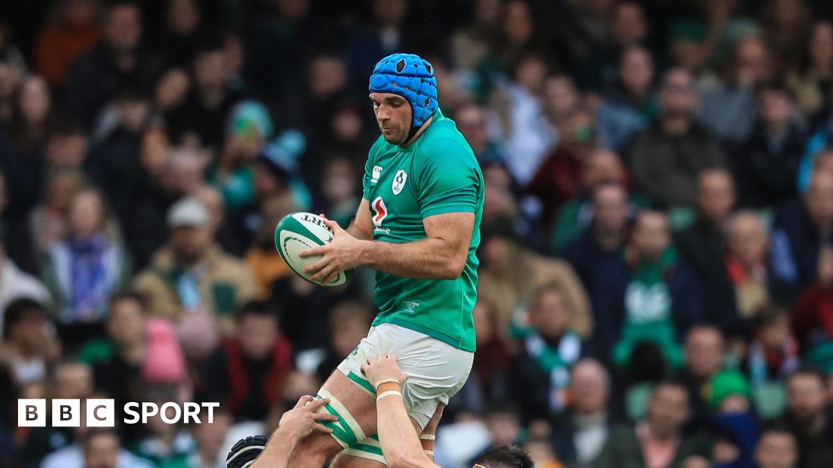 Tadhg Beirne rises to claim the ball for Ireland.