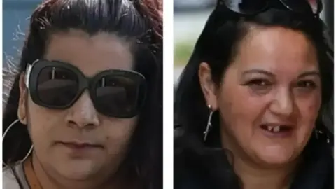 RTÉ Close up images of two women. The woman on the left has long brown hair. She is wearing sunglasses and silver hoop earrings. the woman on the left has long black hair. She is smiling and is missing a front tooth. She has sunglasses on her head. 