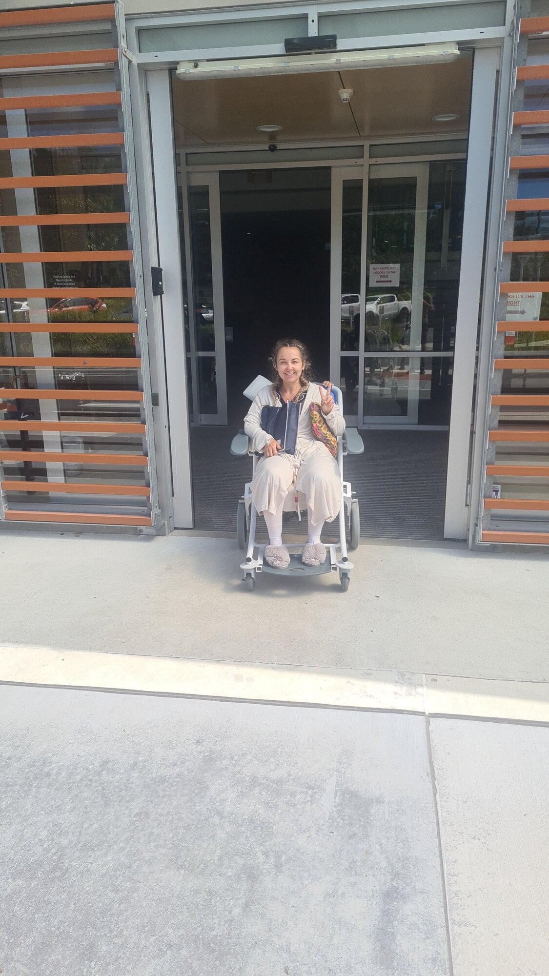 Stephanie Samuelson leaving the hospital after breast cancer surgery. Photo / Stephanie Samuelson