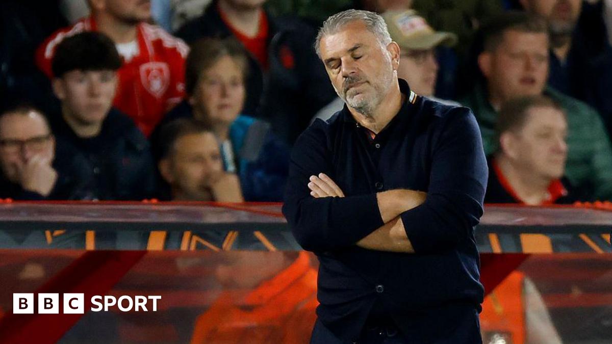 Ange Postecoglou looking frustrated while in the dugout for Nottingham Forest