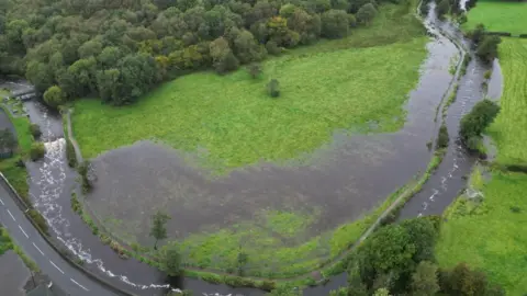 Colleen Webb Water lapping over green fields near the Clady river.