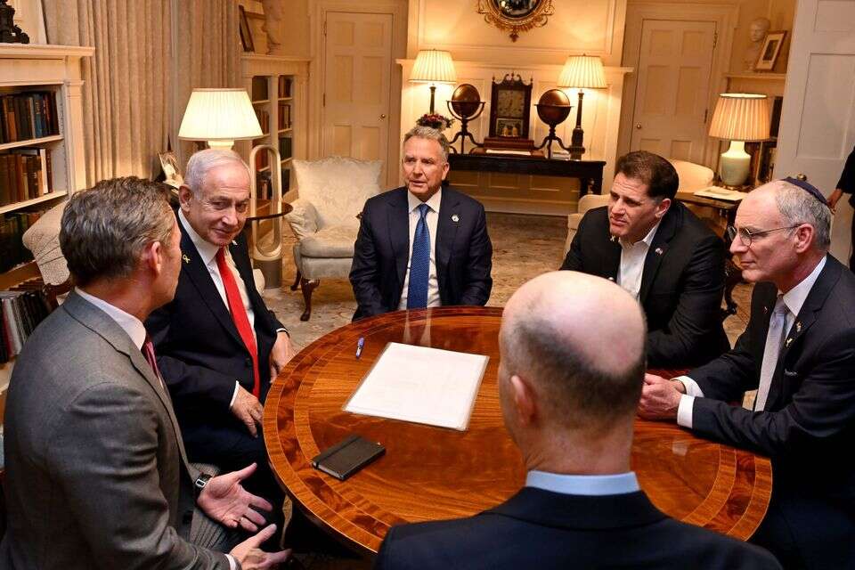 דרמר עם נתניהו בפגישה בבית ההארחה הרשמי עם היועץ לביטחון לאומי של ארה"ב והשליח המיוחד למזרח התיכון וויטקוף (ארכיון) , אבי אוחיון / לע"מ