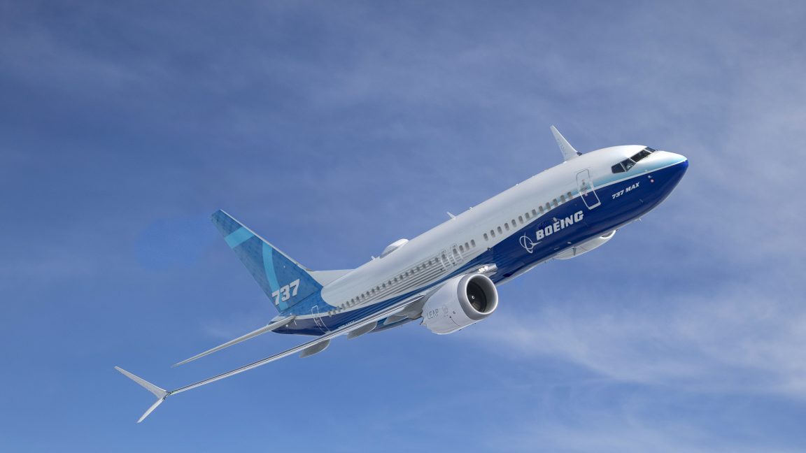 Promotional image of Boeing 737 passenger jet plane.