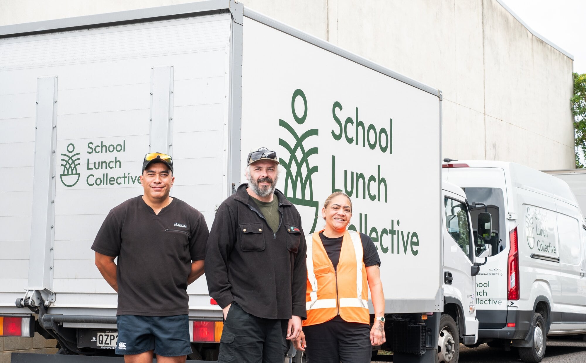 School Lunch Collective drivers Nick Te Kotahi, Lennie Beaufill and Naiomi Huni. Photo / Brydie Thompson