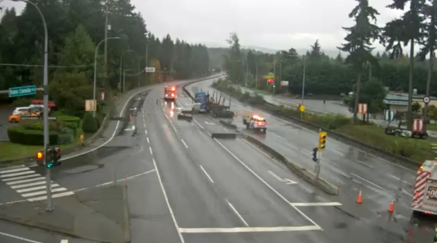 'Detour in effect' following crash on Trans-Canada Highway at Henry Road in Chemainus: DriveBC