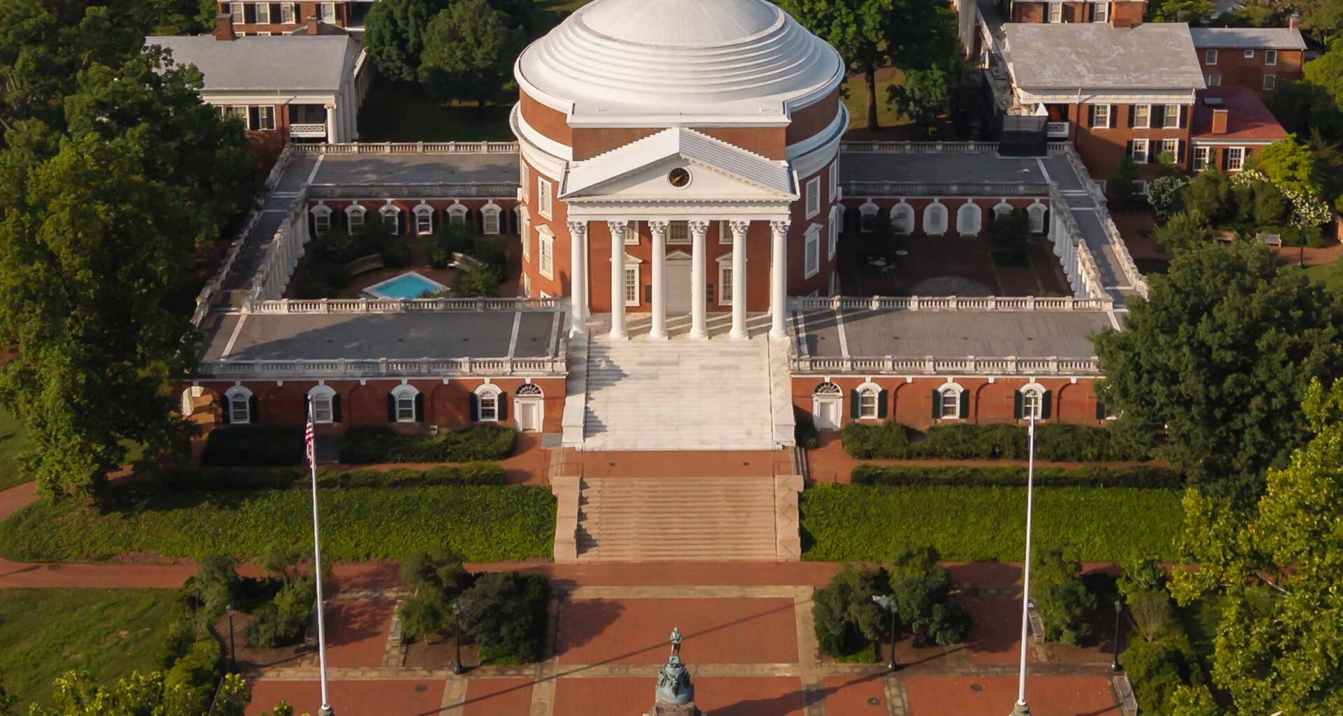 Aerial of the front of the Rotunda in late summer