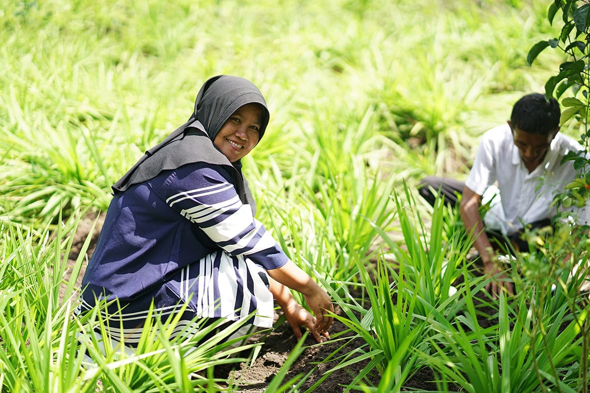 Woman and man planting